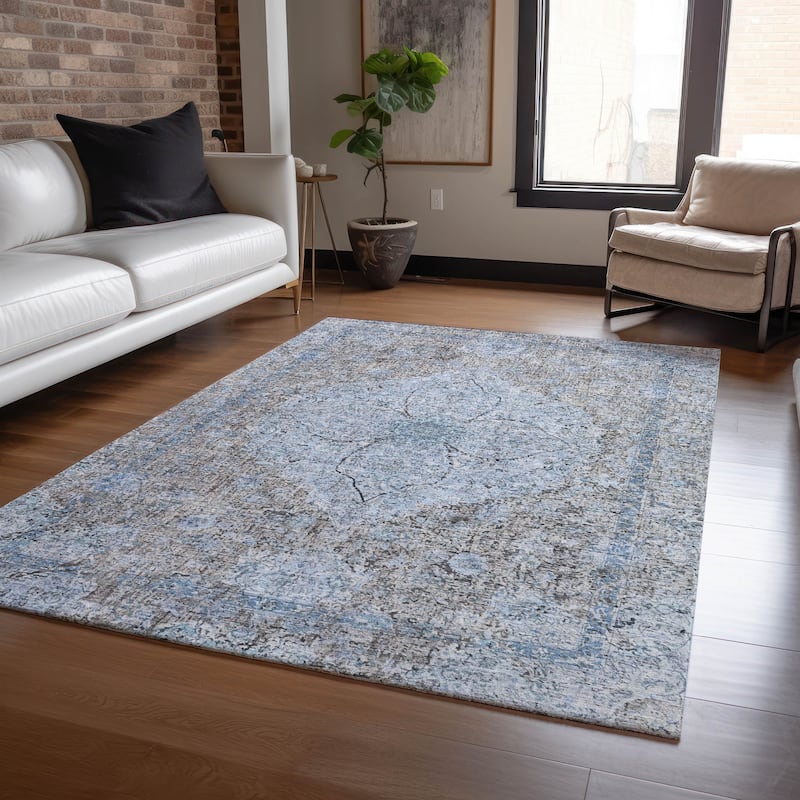 Machine Washable Indoor/Outdoor Traditional Global Chantille Rug
