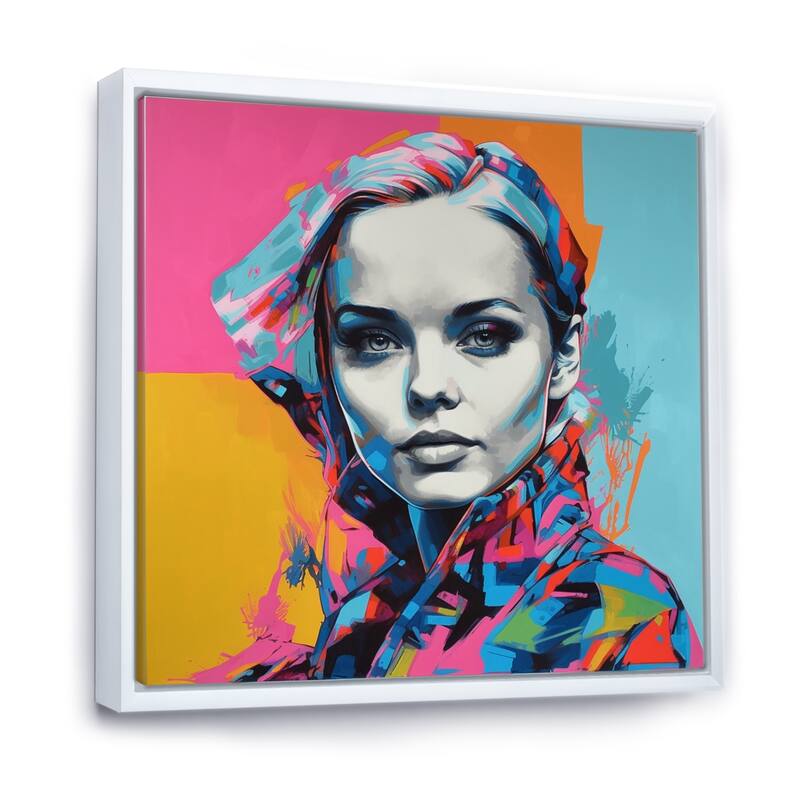 Designart "Retro Pop Art Portrait Of Beautiful Young Woman" Woman Pop Art Framed Canvas Wall Art
