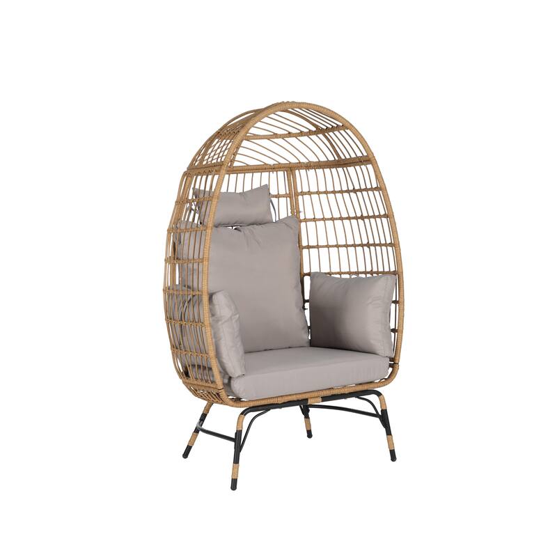 Oversized Outdoor Rattan Wicker Egg Chair with Cushions and Pillows