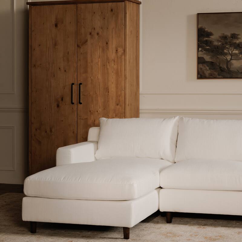 NADAAL STUDIOS Veyric Right-Facing Sectional Sofa, High Back, Chenille Performance Fabric, Feather Blend Seat, Seats 4, White