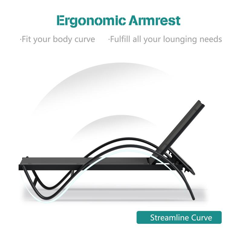 2 Set Lounge Chair for Outside, Pool Chaise Lounge with S-Shaped Armrest