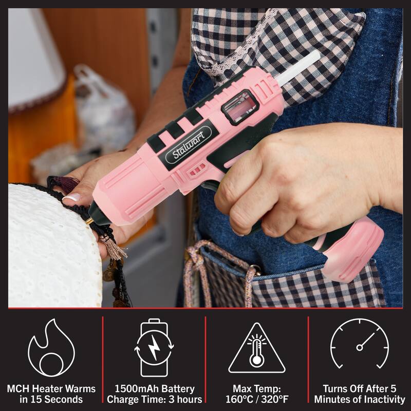 4V Cordless Glue Gun - Wireless Glue Gun Kit with 15 Second Warm-Up Time and 20 Glue Sticks - Crafting Essentials by Stalwart