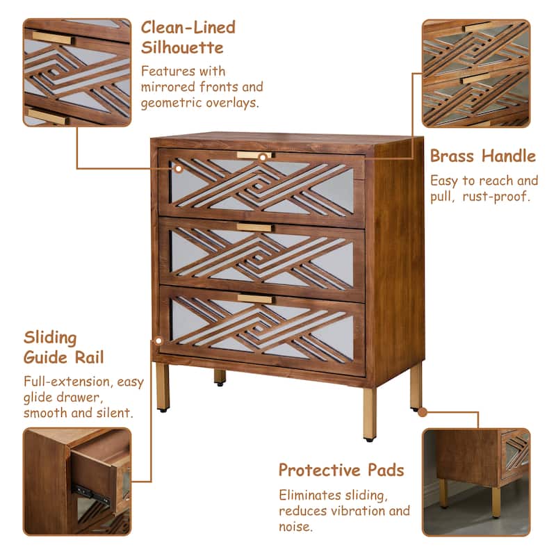 COZAYH 3-Drawer Mirror Fronts Accent Dresser