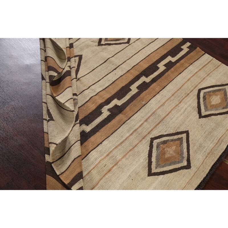 Geometric Tribal Natural Dye Kilim Oriental Area Rug Wool Flat-woven - 5'0" x 6'6"