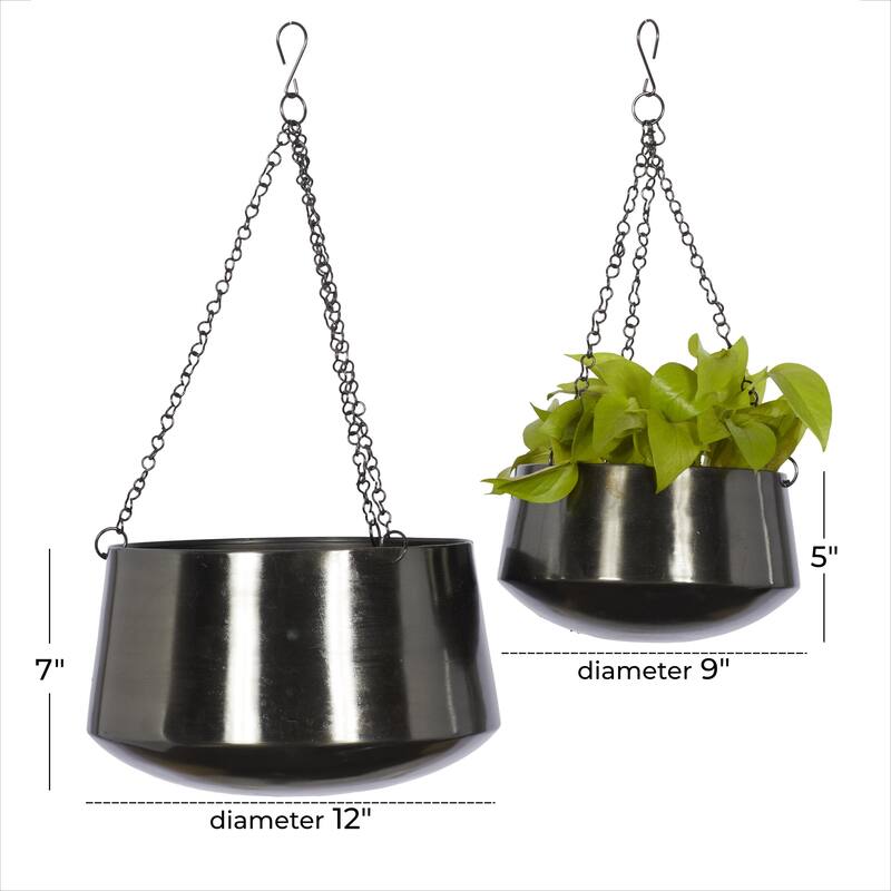 Metal Indoor Outdoor Hanging Dome Indoor Outdoor Wall Planter with Chain - Set of 2 Silver, Gold, Black - Roche River Decor
