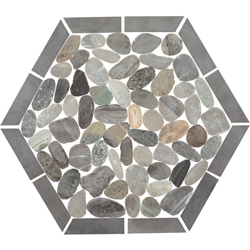 Daltile Pebble Oasis Natural Stone Framed Hexagon Pebble Mosaic 11" x 10" (11 PC per Carton) (10.88 SQFT per Carton)