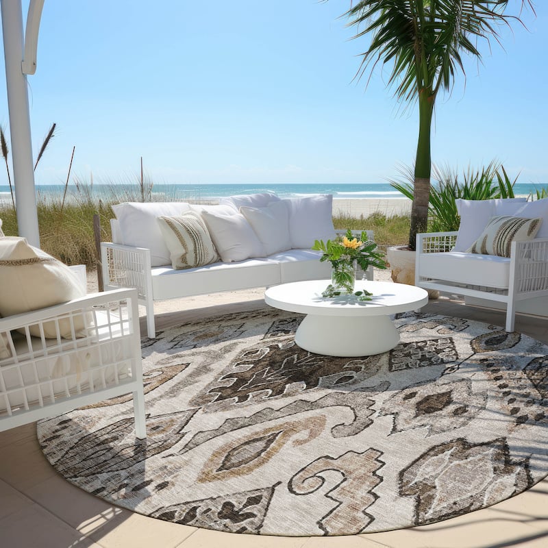 Machine Washable Indoor/ Outdoor Chantille Global Boho Rug - Brown - 8' x 8'