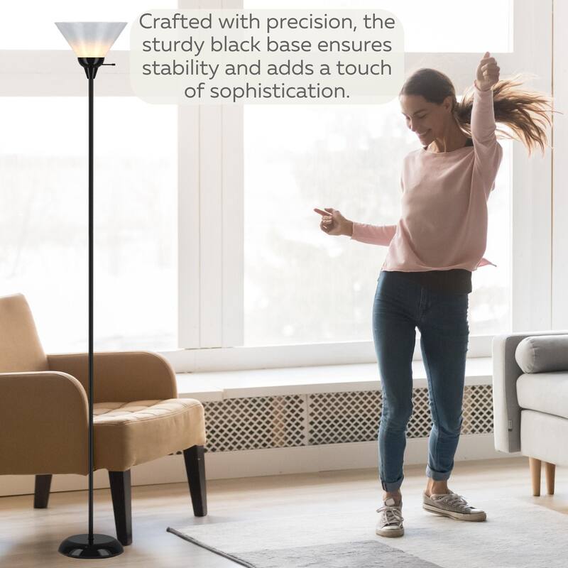 Black Floor Lamp with Opal White Cone Shade - 70 Inches 10 Inches