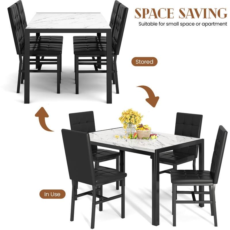 Grondin Faux Marble Kitchen Table And Chairs Set for 4, Modern Dining Room Table With 4 Armless Upholstered Dining Chairs