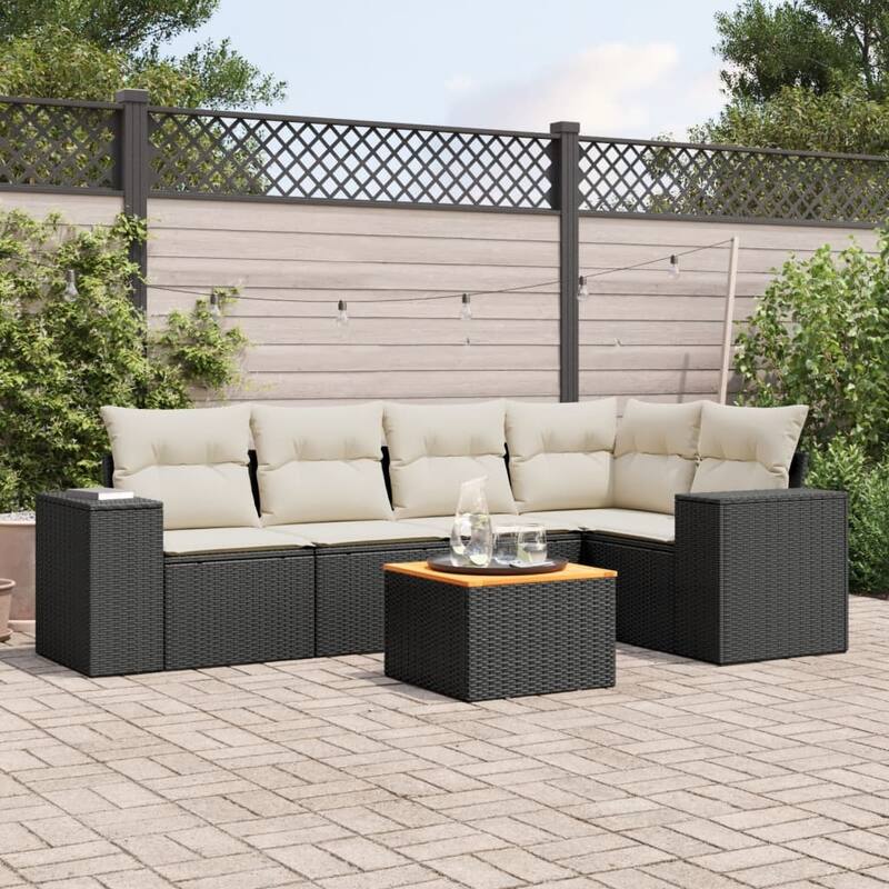 vidaXL Garden Sofa Set Black - 21.7 x 21.7 x 14.6 - Black and cream Large  - form1