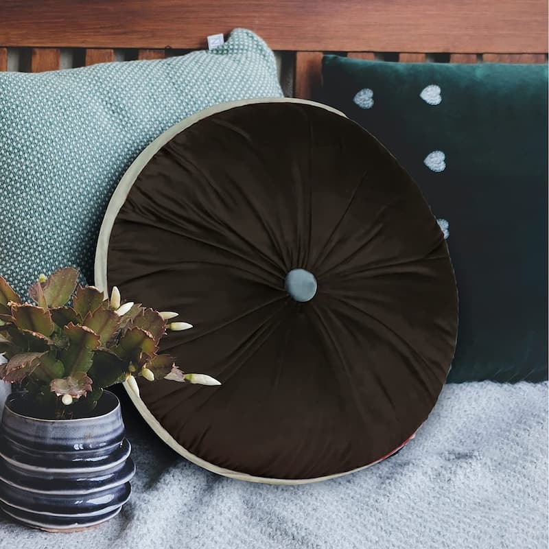 WOWMAX Round Button Tufted Pumpkin Pleated Cushion Throw Pillow 15"