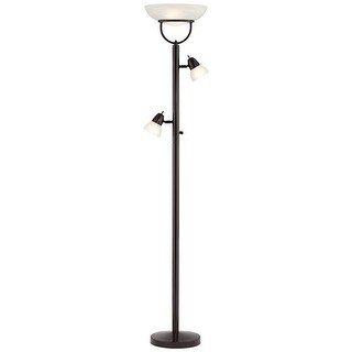 Modern Torchiere Floor Lamp 3-in-1 Tiger Bronze White Glass - 14" x 70"