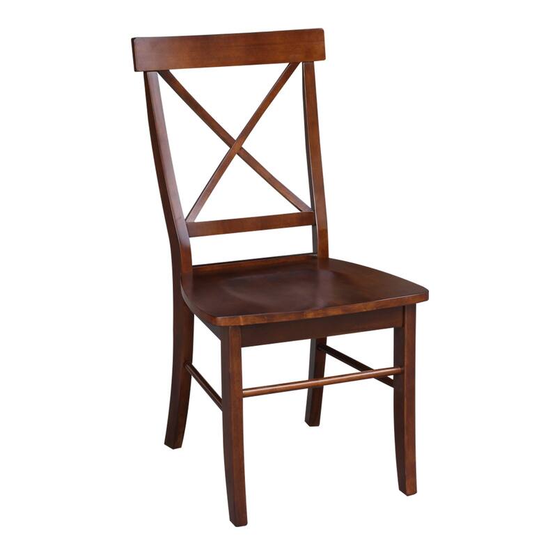 36" Round Top Pedestal Ext Table with 12" Leaf And 4 X-Back Chairs - Espresso- 5 Piece Set