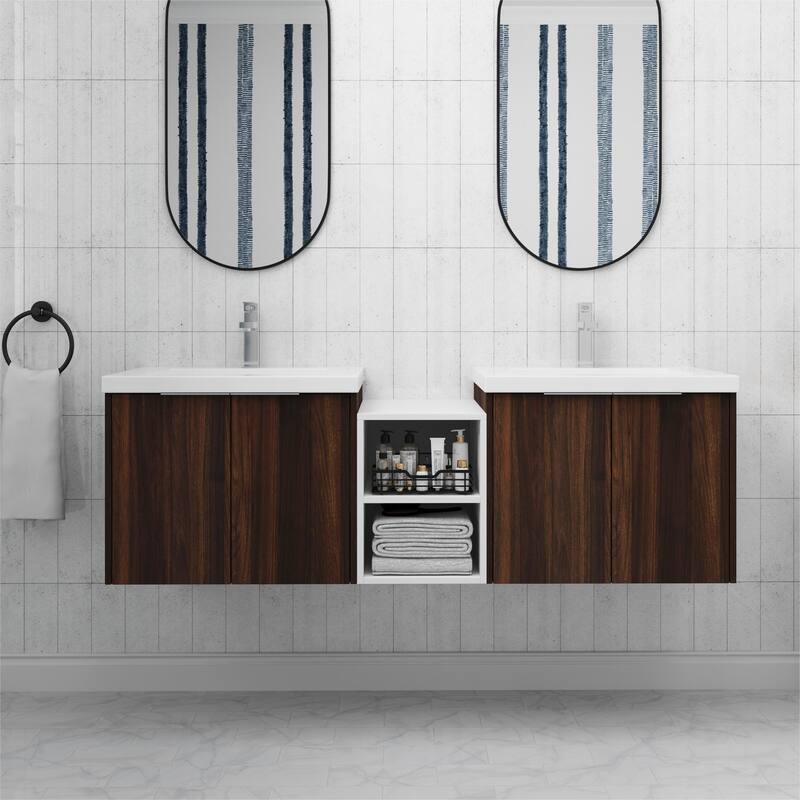 ARTCHIRLY 24/36/48/60/72/84 Inch Bathroom Vanity with Sink, Floating Bathroom Vanity with Soft Close Door and Shelf