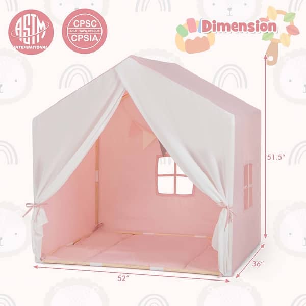 Costway Kid's Play Tent Toddler Playhouse Castle Solid Wood Frame with - See Details