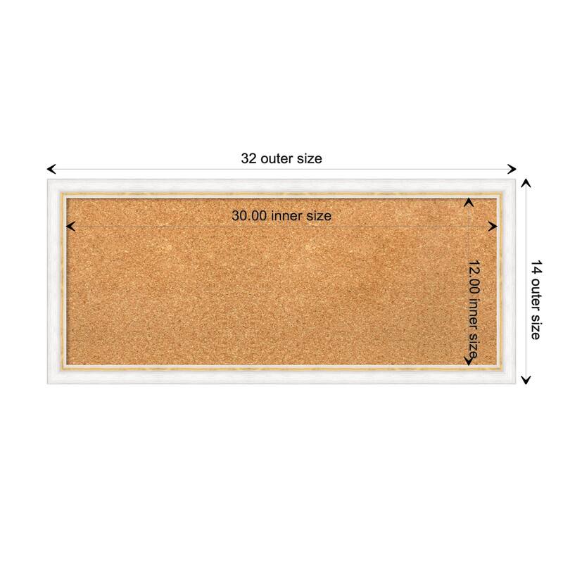 Morgan Wood Framed Natural Corkboard Bulletin Board - Morgan White Gold - Board Size 30x12