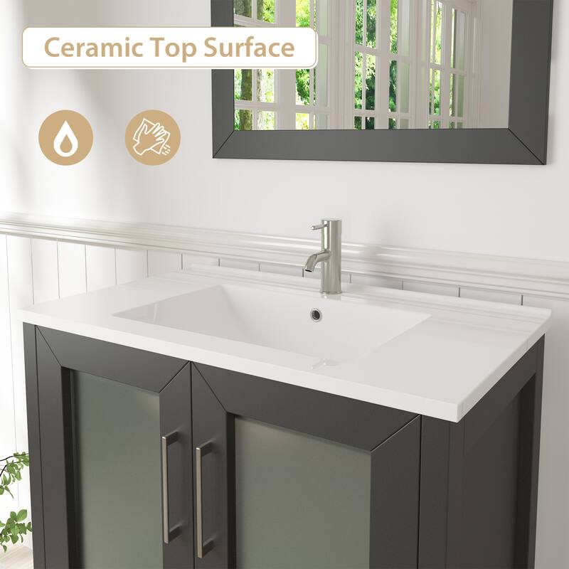 Vanity Art 24-Inch Single Sink Bathroom Vanity Set 2 Drawers, 1 Cabinet, 1 Shelf, Soft-Closing Doors with Free Mirror