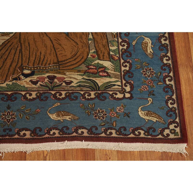 Hand Knotted Oriental 100% Wool Carpet Traditional Pictorial Green Kashan Area Rug - 6' 8'' X 4' 6''