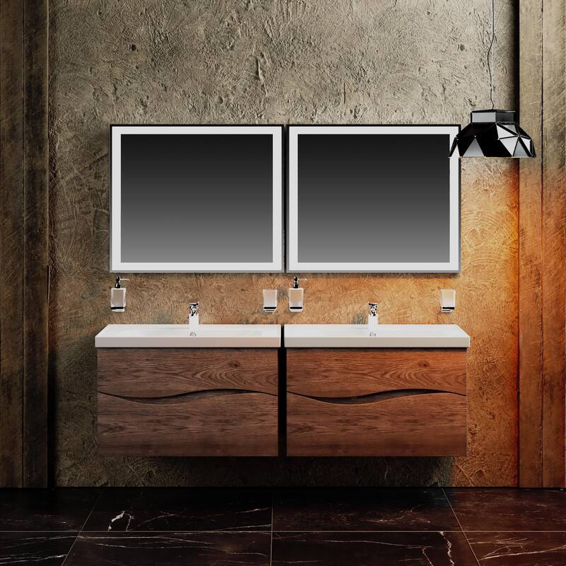 Modern Wall-Mounted Bathroom Vanity with Washbasin Wave Rosewood Non-Toxic MDF-26"-Diamond 40"
