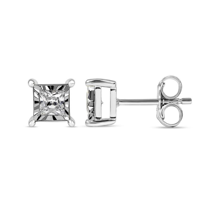 1/20ct to 3/4ct TDW Diamond Solitaire Stud Earrings in Silver for Women