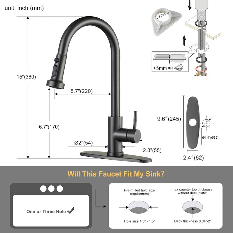 WOWOW Single Handle Pull Down Sprayer Kitchen Faucet