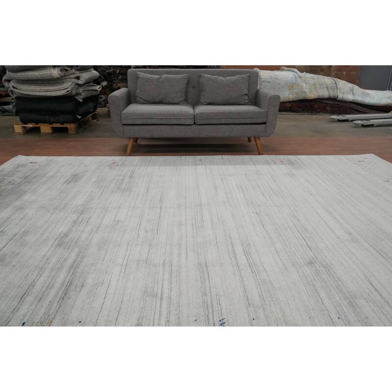 Hand Knotted Oriental Viscose Silk Carpet Tribal Animal Pictorial Greys & Charcoal Gabbeh Area Rug - 11' 9'' X 9' 0''