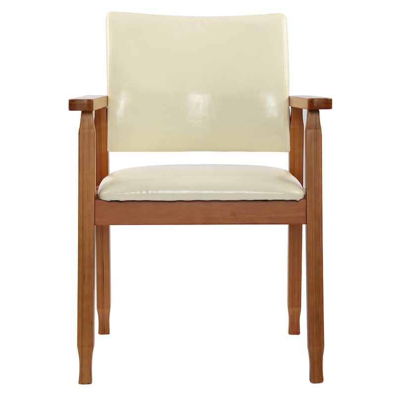 Walnut Upholstered Dining Chairs Solid Wood Arm Chair - Single - Tan Faux Leather-1-Piece