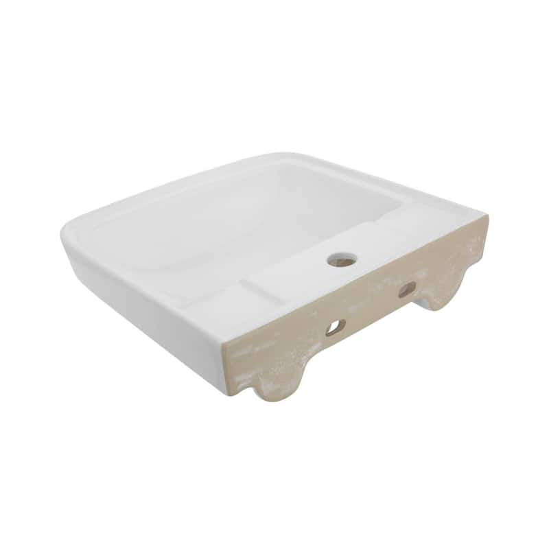 White Ceramic Rectangle Bathroom Sink Wall Mount with Backsplash Lip and Single Faucet Hole Renovators Supply - N/A