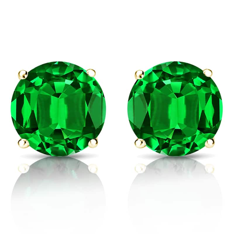 Auriya 14k Gold Lab Grown Gemstone Green Emerald Stud Earrings Round 0.25 to 5.00 ct. tw. 4-Prong Basket Push-Back