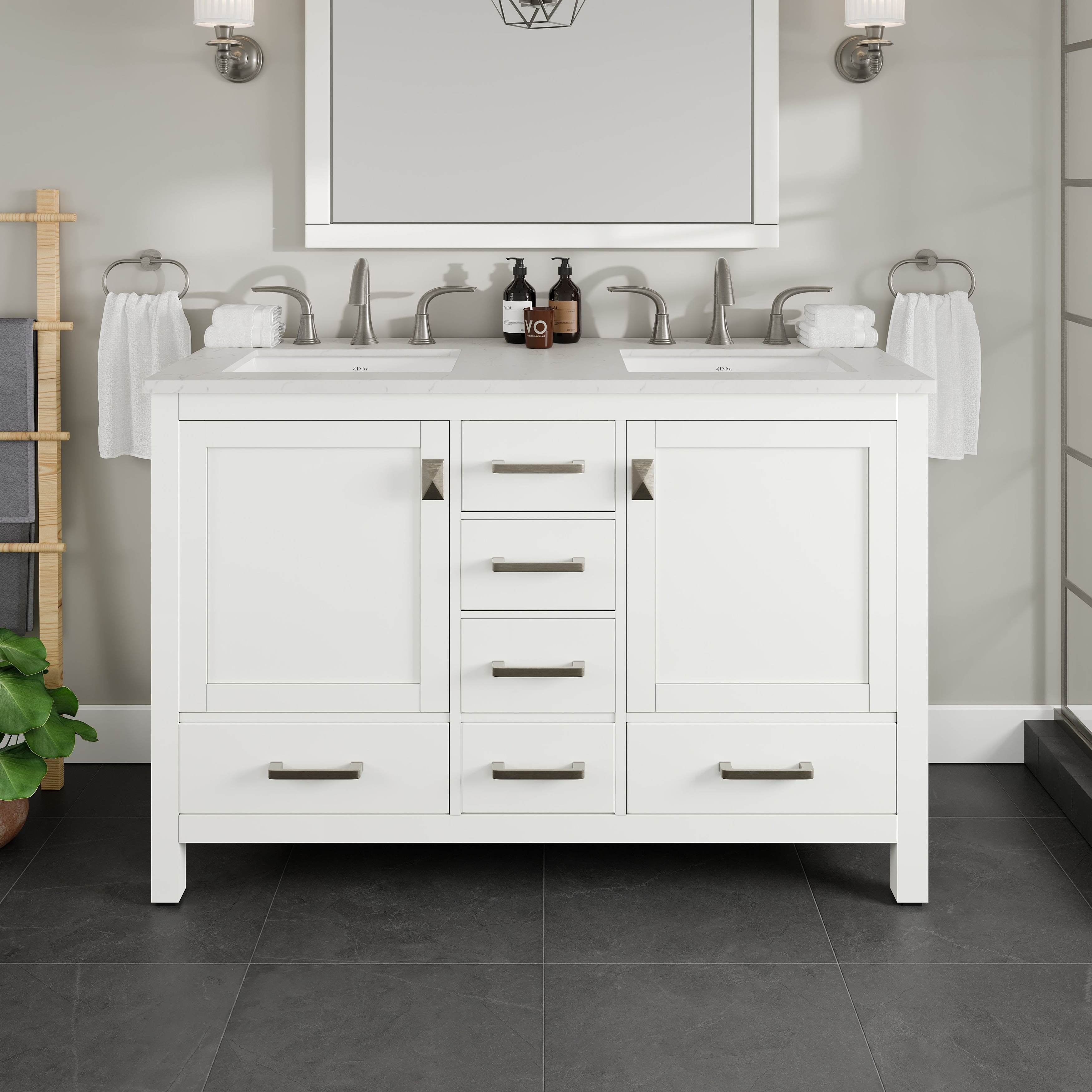 Eviva Totti Wave 48 in. W x 21 in. D x 22 in. H Bathroom Vanity in Gray with White Glassos Top with White Sink