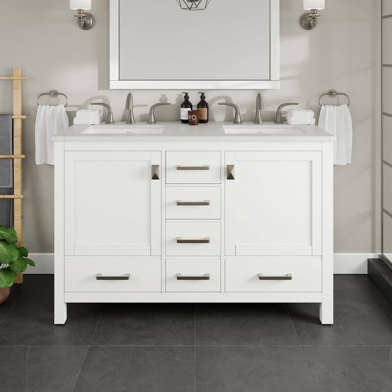 Aberdeen 48 in. Double Sink Vanity with Carrara Quartz Top & Undermount Sinks - White