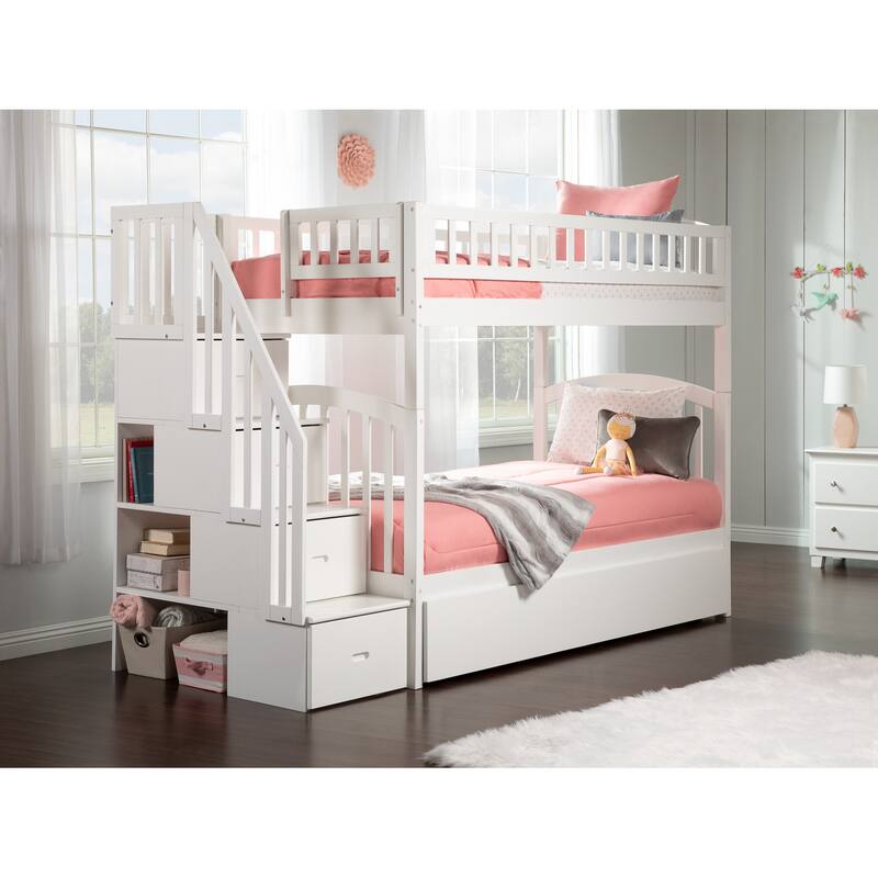 Westbrook Staircase Bunk Twin over Twin with Twin Trundle Bed in White