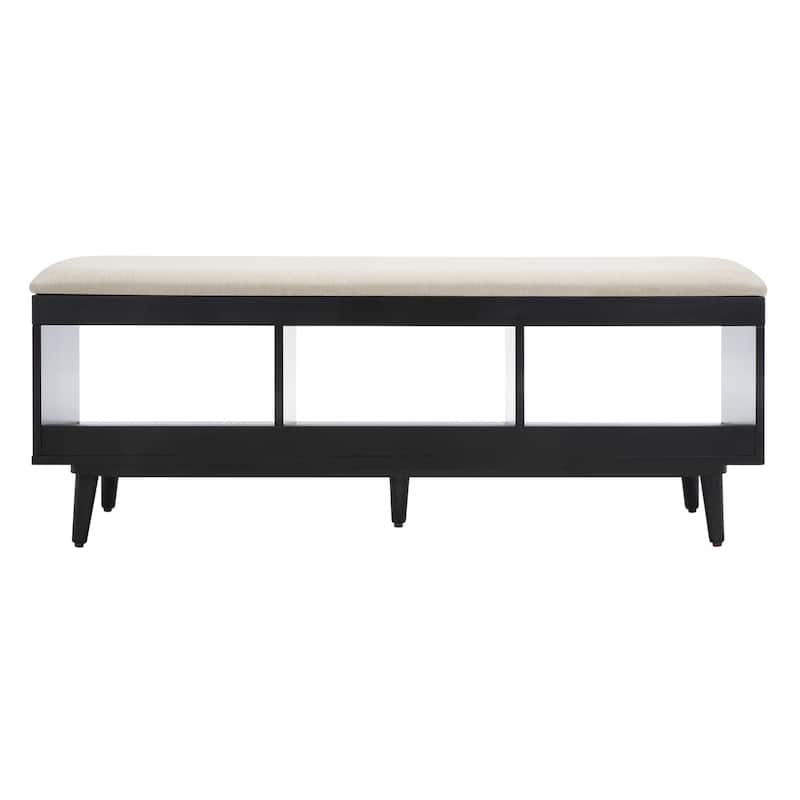 SAFAVIEH Cricket Mid-Century Modern Open Shelf Storage Bench with Cushion
