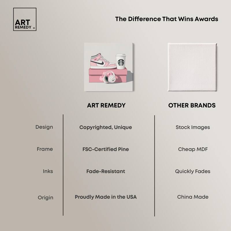 Pink Sneaker and Headphones Canvas by Art Remedy, Gallery Wrapped
