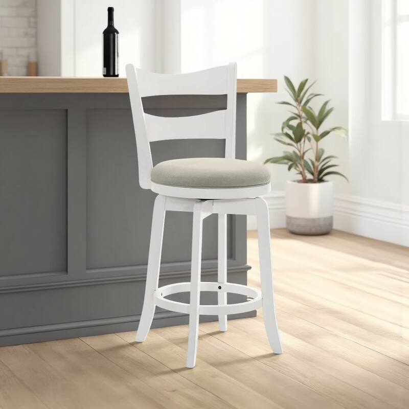 Blair Counter Height or Bar Height Rubberwood Barstool with Fabric Seat - Fog/Matte White - Bar Height - Set of 3
