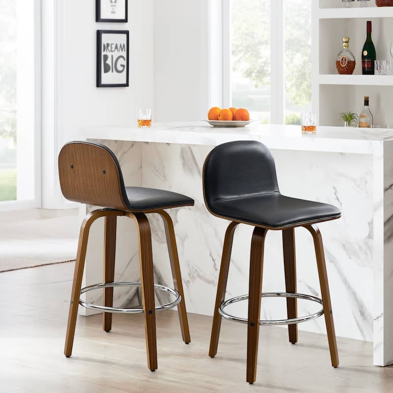 Upholstered Wood Swivel Bar Stools/ Counter Stool - Set of 2 - Black - Bar Height