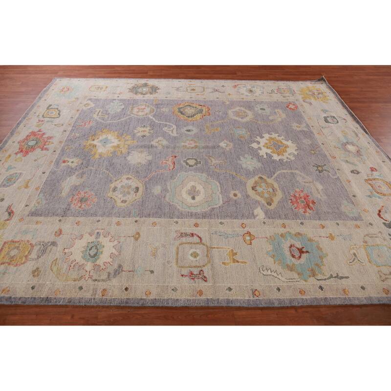 Hand Knotted Oriental 100% Wool Carpet Transitional All-Over Purples Oushak Area Rug - 9' 8'' X 8' 3''