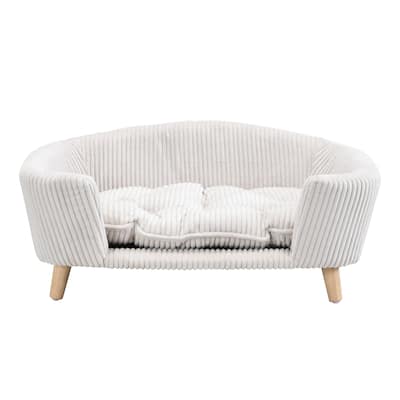 Roomfitters Modern Dog Sofa Bed, Corduroy Pet Couch with Supportive Foam and Wooden Legs, Elevated Design
