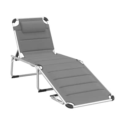 Foldable Outdoor Lounge Chair with 5-Position Recline, Cushioned Seat and Headrest for Beach Patio or Poolside