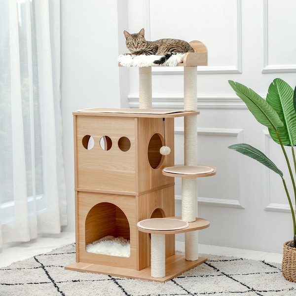 Modern Cat Tree Wooden Multi Level Cat Tower Beige 23.6 19.7 47.2INCH Bed Bath Beyond 35993808