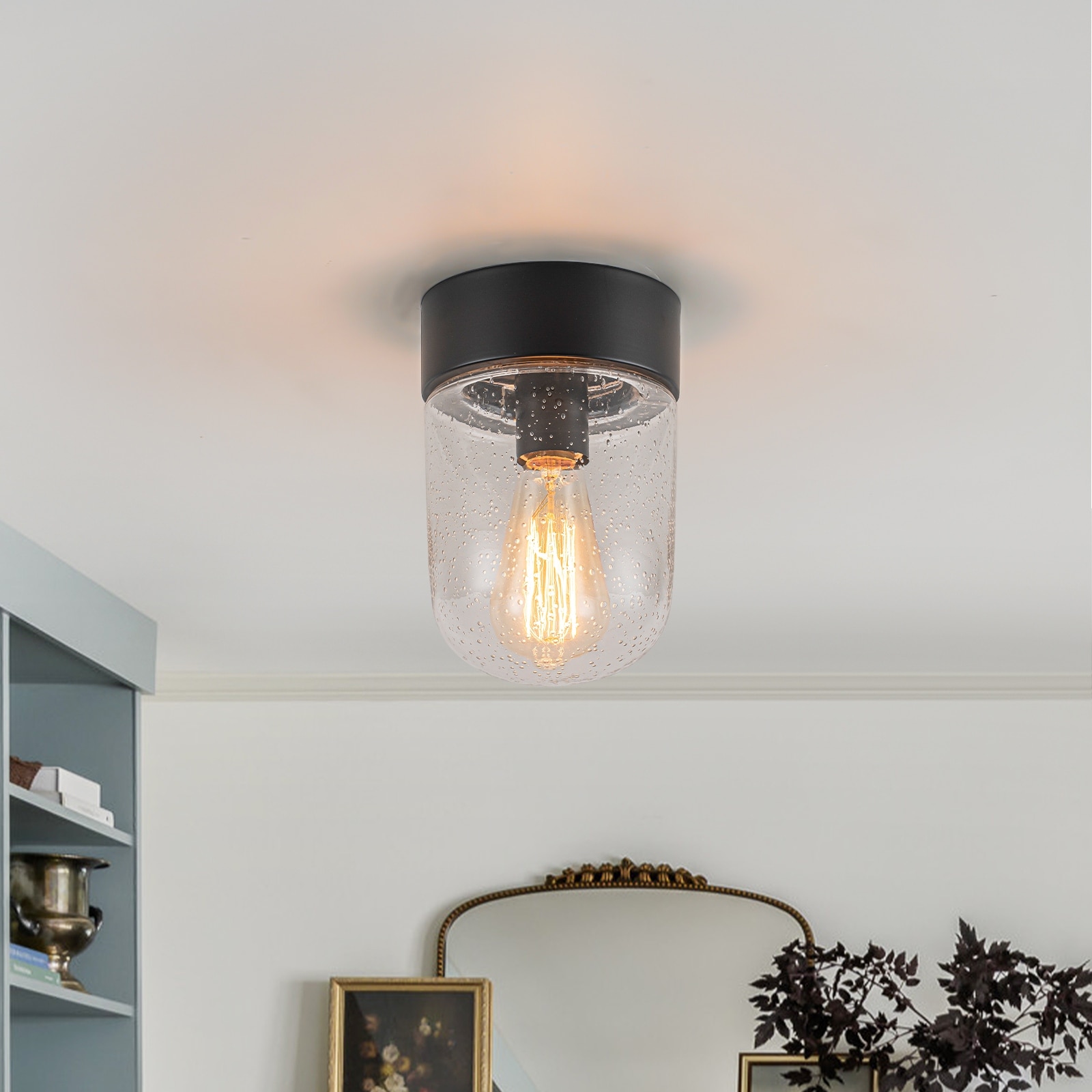 1-Light Farmhouse Glass Flush Mount Ceiling Light