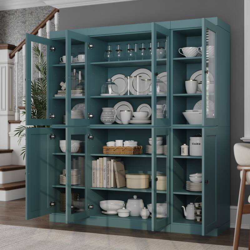 Palace Imports 100% Solid Wood 65" Pantry Cabinet with Clear Glass, Shaker Doors and Adjustable Shelves