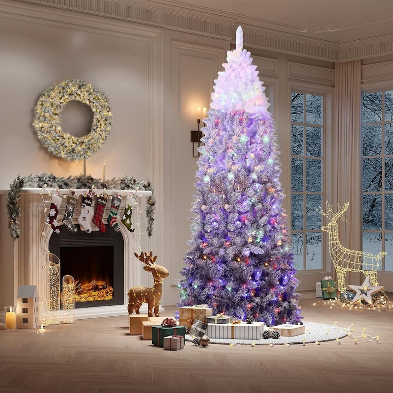 Prelit Purple Gradient Snow Flocked Christmas Tree, Xmas Tree - N/A