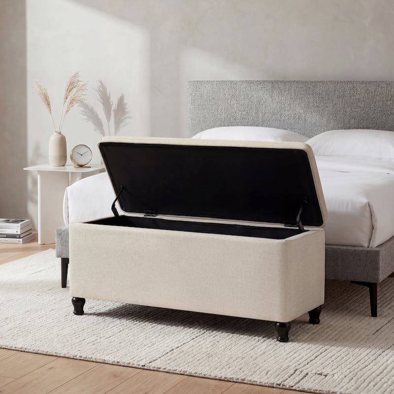 Adeco 41" Rectangle Linen Storage Ottoman Bench For Living room - 41.3"X17.3"X19.1"
