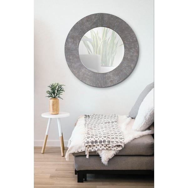 slide 2 of 9, Allan Andrews Round Rustic Gray Metal Framed Wall & Accent Mirror - 30"D