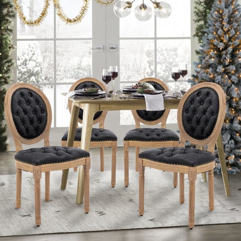 French Chair Dining Chair Solid Wood with Nailhead Trim Set of 2
