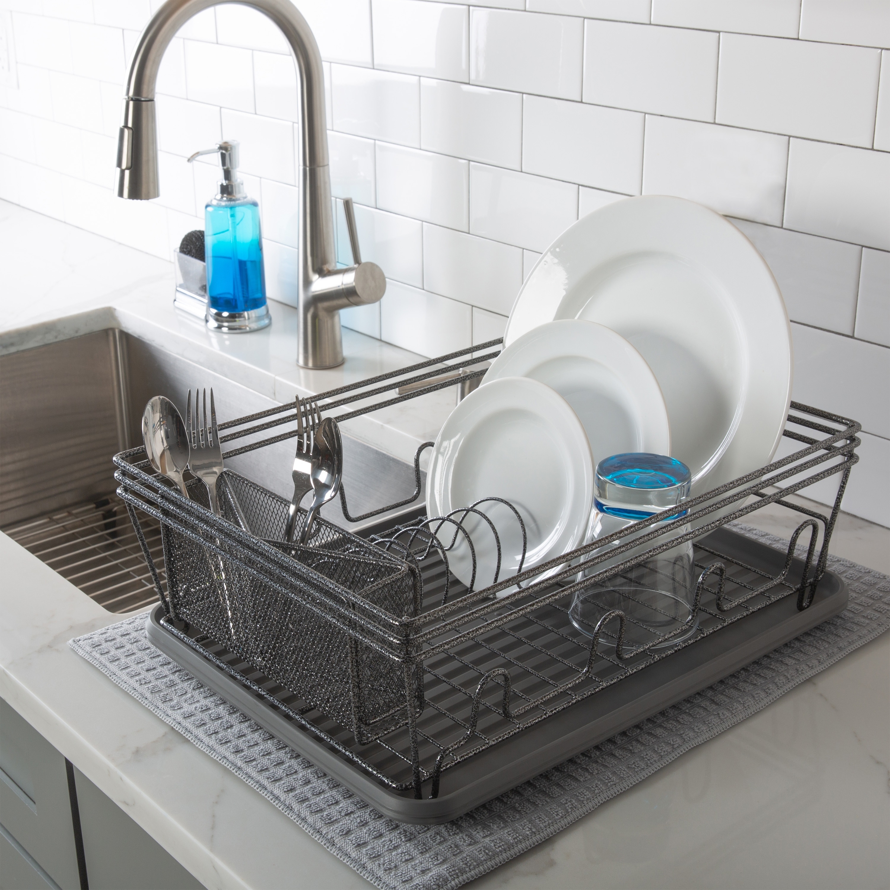 37in. Stainless Steel Dish Drying Rack Over Kitchen Sink, Dishes