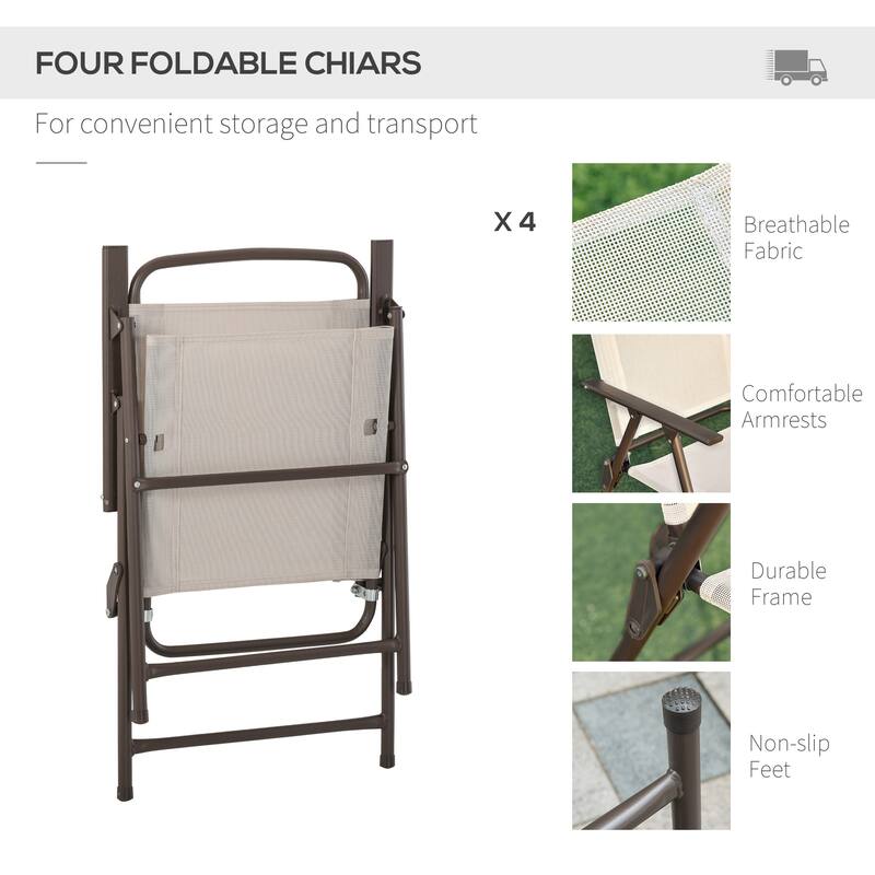 6 Piece Patio Dining Set, Dining Table with Umbrella, Garden Outdoor Table Chairs with Glass Table and 4 Folding Chairs