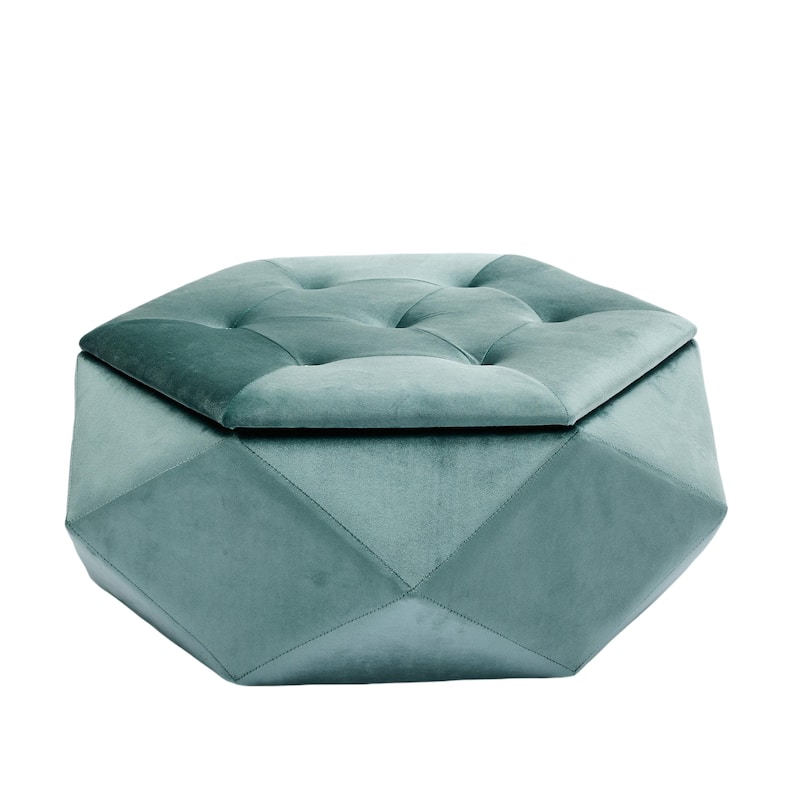 Elegant Velvet Polygon Diamond Tufted Storage Ottoman, Multi-Functional Footrest and Seating Solution, Practical Storage
