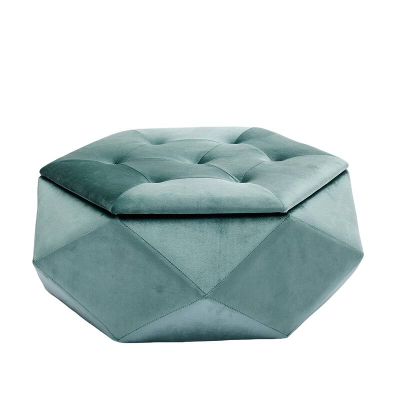 Velvet Polygon Ottoman with Diamond Lid, Multi-Functional Tufted Stroage Ottoman for Bedroom Entryway Foot Rest Stool